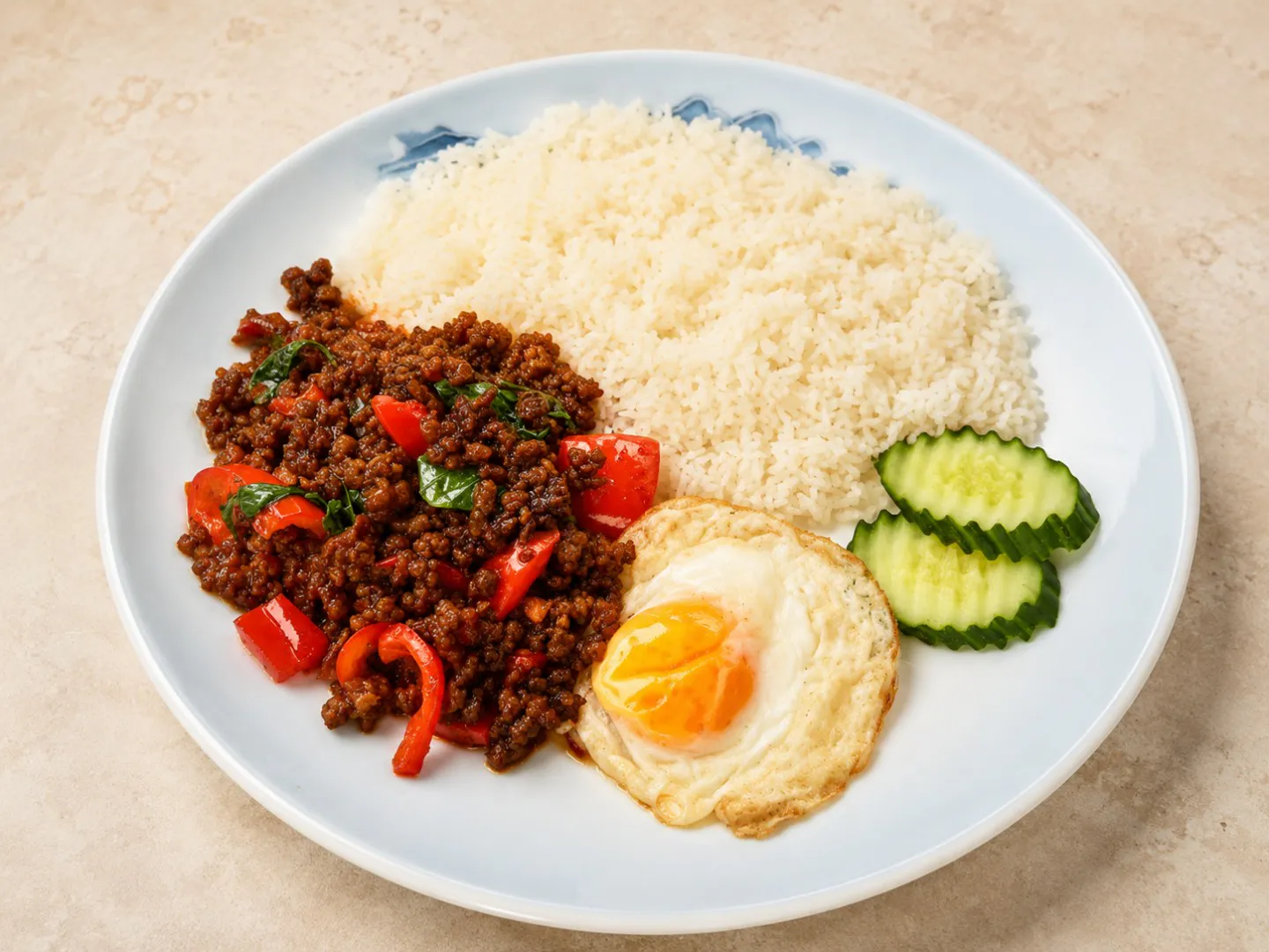 Thai Basil Minced Beef Rice at Namson Asian Fusion , an Asian Fusion Restaurant in Redmond